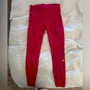 Lulu lemon red cropped leggings with pockets